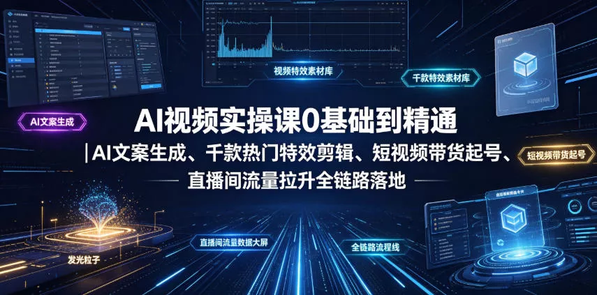 AI视频实操课0基础到精通｜AI文案生成、千款热门特效剪辑、短视频带货起号、直播间流量拉升全链路落地 一点学习助手-零基础自学教程-副业项目-兴趣学习-网盘拉新平台-英语启蒙项目资源网