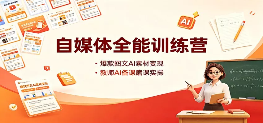 自媒体全能训练营：爆款图文AI素材变现，教师AI备课磨课实操 一点学习助手-零基础自学教程-副业项目-兴趣学习-网盘拉新平台-英语启蒙项目资源网
