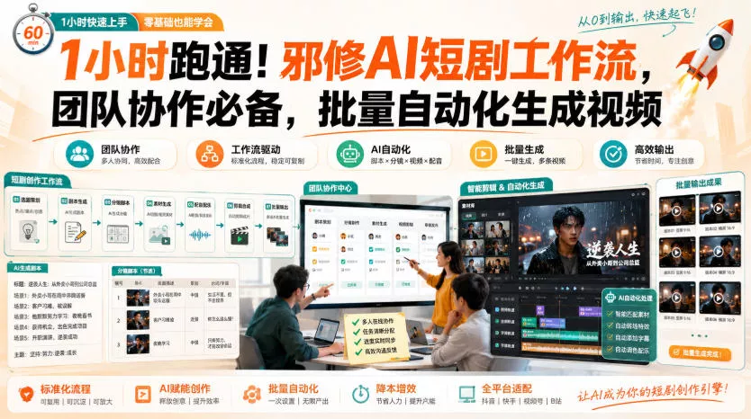 1小时跑通！邪修AI短剧工作流，团队协作必备，批量自动化生成视频 一点学习助手-零基础自学教程-副业项目-兴趣学习-网盘拉新平台-英语启蒙项目资源网