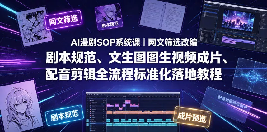 AI漫剧SOP系统课｜网文筛选改编、剧本规范、文生图图生视频成片、配音剪辑全流程标准化落地教程(更新0810) 一点学习助手-零基础自学教程-副业项目-兴趣学习-网盘拉新平台-英语启蒙项目资源网