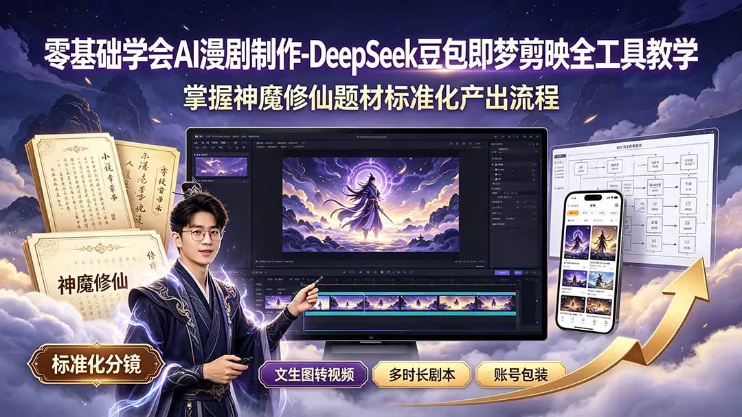 零基础学会AI漫剧制作-DeepSeek豆包即梦剪映全工具教学，掌握神魔修仙题材标准化产出流程 一点学习助手-零基础自学教程-副业项目-兴趣学习-网盘拉新平台-英语启蒙项目资源网