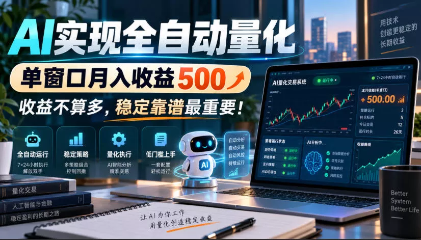 AI实现全自动量化，单窗口月入收益500，收益不算多，稳定靠谱最重要！【揭秘】 一点学习助手-零基础自学教程-副业项目-兴趣学习-网盘拉新平台-英语启蒙项目资源网