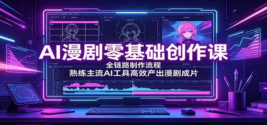 AI漫剧零基础创作课：全链路制作流程，熟练主流AI工具高效产出漫剧成片 一点学习助手-零基础自学教程-副业项目-兴趣学习-网盘拉新平台-英语启蒙项目资源网