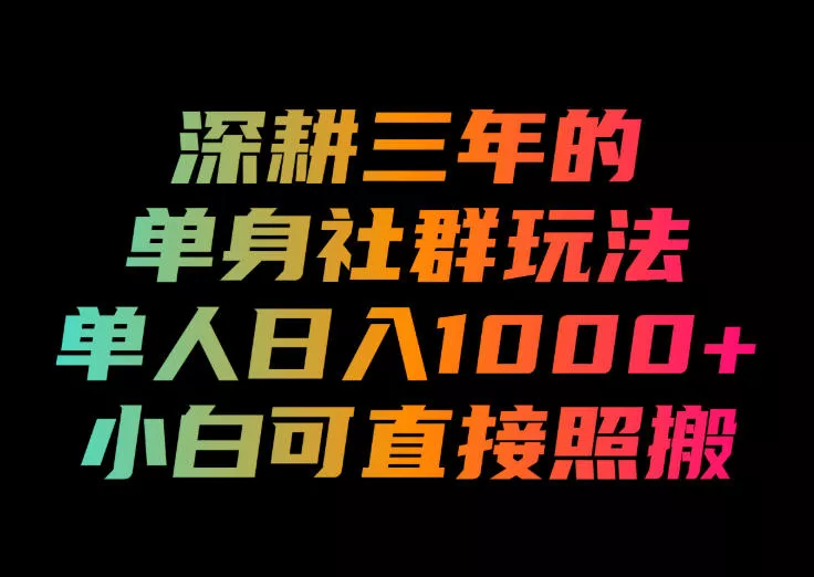 深耕三年的单身社群玩法，单人日入1000+，小白可直接照搬！【揭秘】 一点学习助手-零基础自学教程-副业项目-兴趣学习-网盘拉新平台-英语启蒙项目资源网