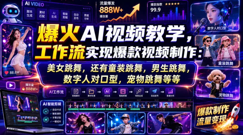 爆火AI视频教学，工作流实现爆款视频制作：美女跳舞，还有童装跳舞，男生跳舞，数字人对口型，宠物跳舞等等 一点学习助手-零基础自学教程-副业项目-兴趣学习-网盘拉新平台-英语启蒙项目资源网