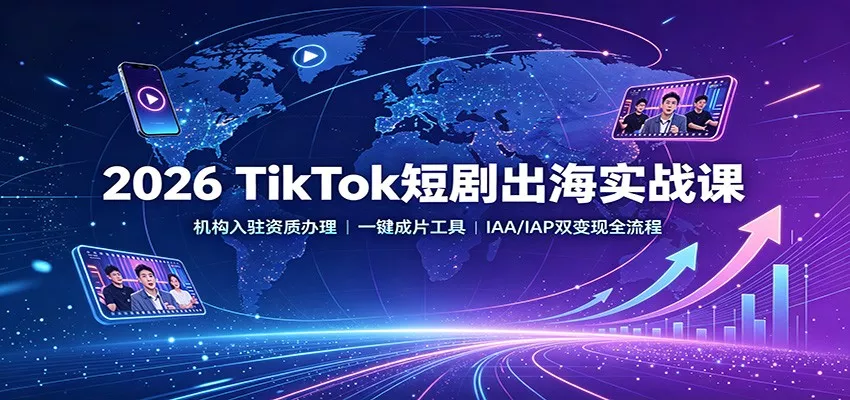 2026 TikTok短剧出海实战课：机构入驻资质办理，一键成片工具，IAA/IAP双变现全流程 一点学习助手-零基础自学教程-副业项目-兴趣学习-网盘拉新平台-英语启蒙项目资源网