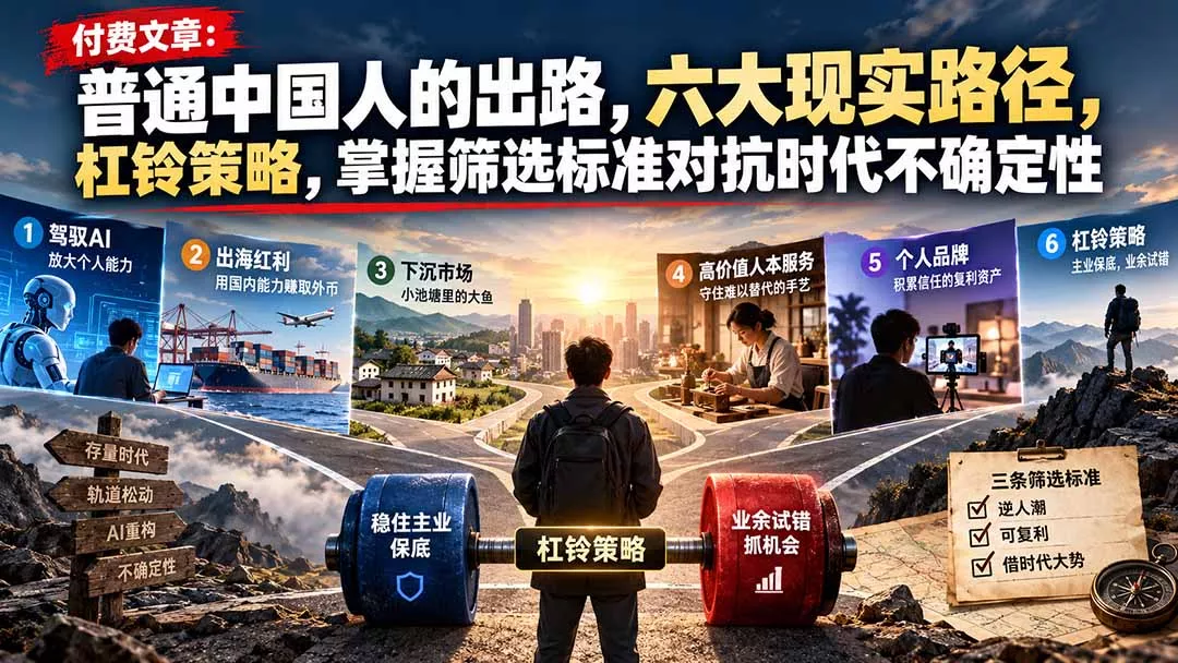 付费文章：普通中国人的出路，六大现实路径，杠铃策略，掌握筛选标准对抗时代不确定性 一点学习助手-零基础自学教程-副业项目-兴趣学习-网盘拉新平台-英语启蒙项目资源网