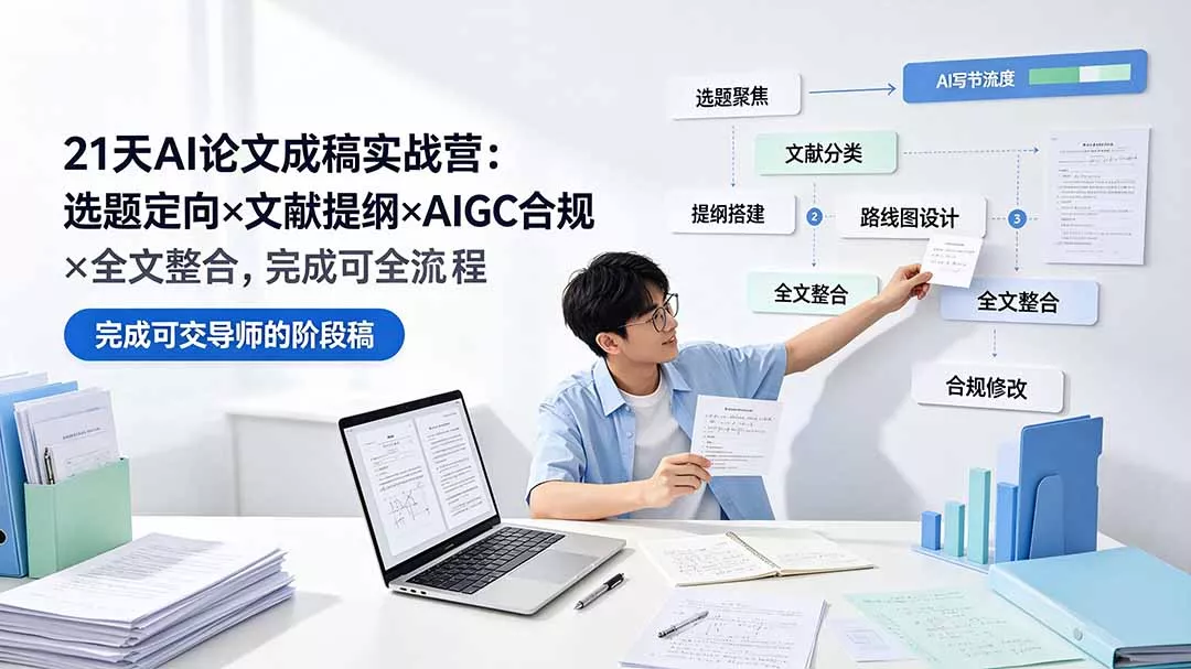 21天AI论文成稿实战营：选题定向×文献提纲×AIGC合规×全文整合，完成可交导师的阶段稿 一点学习助手-零基础自学教程-副业项目-兴趣学习-网盘拉新平台-英语启蒙项目资源网