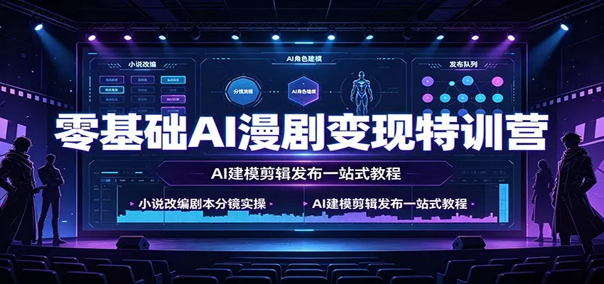 零基础AI漫剧变现特训营：小说改编剧本分镜实操，AI建模剪辑发布一站式教程 一点学习助手-零基础自学教程-副业项目-兴趣学习-网盘拉新平台-英语启蒙项目资源网