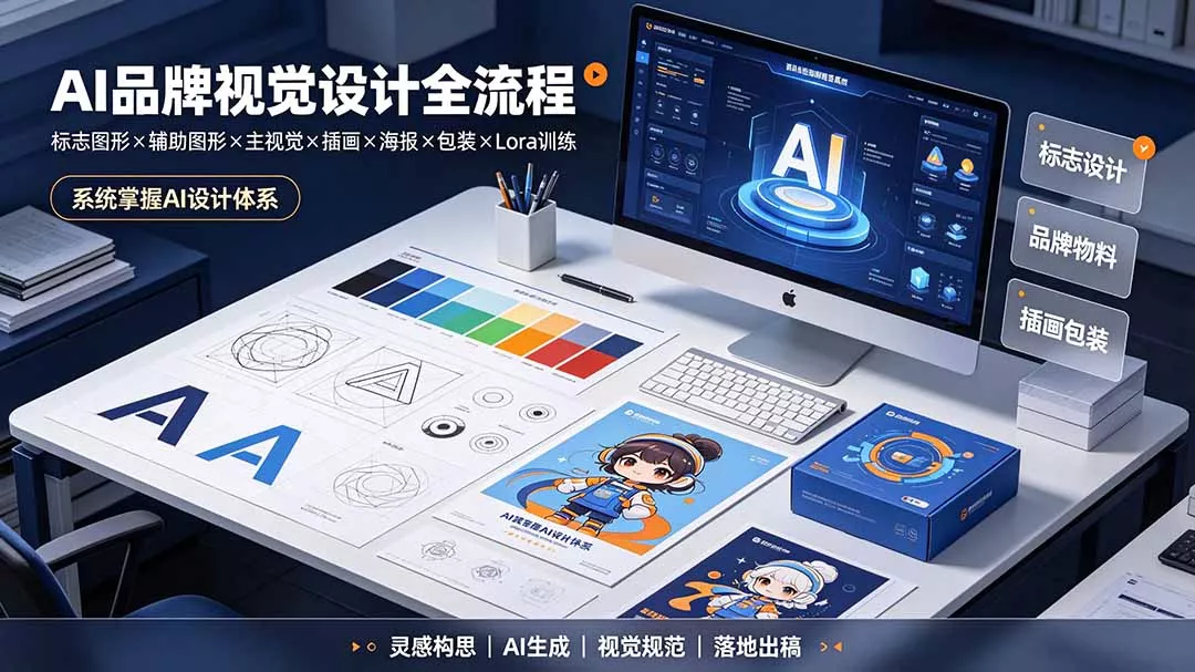 AI品牌视觉设计全流程：标志图形×辅助图形×主视觉×插画×海报×包装×Lora训练，系统掌握AI设计体系 一点学习助手-零基础自学教程-副业项目-兴趣学习-网盘拉新平台-英语启蒙项目资源网