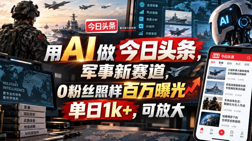 用AI做今日头条，军事新赛道，0粉丝照样百万曝光，单日1k+，可放大 一点学习助手-零基础自学教程-副业项目-兴趣学习-网盘拉新平台-英语启蒙项目资源网