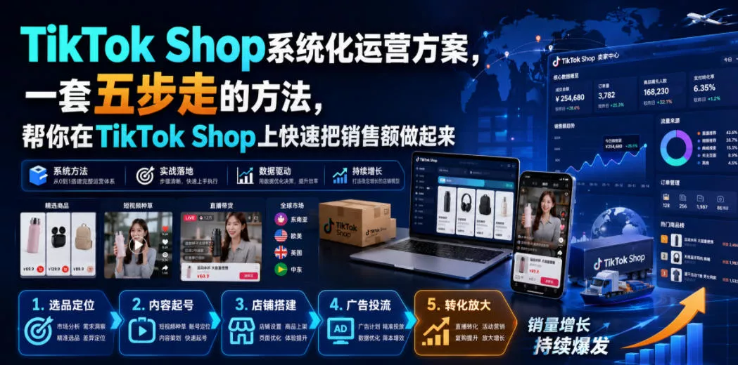 TikTok Shop系统化运营方案，一套五步走的方法，帮你在TikTok Shop上快速把销售额做起来【原创双语字幕】 一点学习助手-零基础自学教程-副业项目-兴趣学习-网盘拉新平台-英语启蒙项目资源网