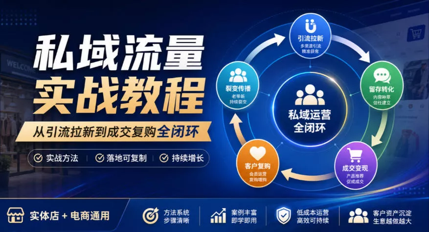 私域流量实战教程，从引流拉新到成交复购全闭环，实体店电商通用 一点学习助手-零基础自学教程-副业项目-兴趣学习-网盘拉新平台-英语启蒙项目资源网