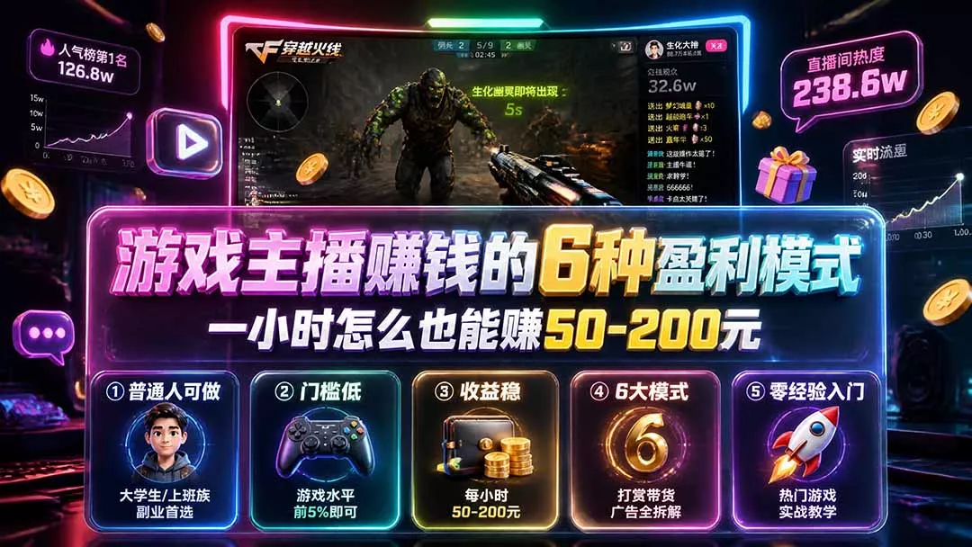 付费文章：游戏主播赚钱的6种盈利模式，一小时怎么也能赚50-200元 一点学习助手-零基础自学教程-副业项目-兴趣学习-网盘拉新平台-英语启蒙项目资源网