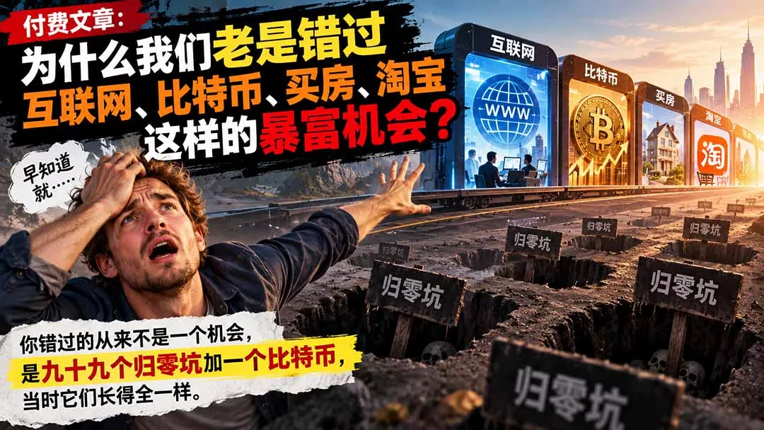 付费文章：为什么我们老是错过互联网、比特币、买 房、淘宝这样的暴富机会？ 一点学习助手-零基础自学教程-副业项目-兴趣学习-网盘拉新平台-英语启蒙项目资源网