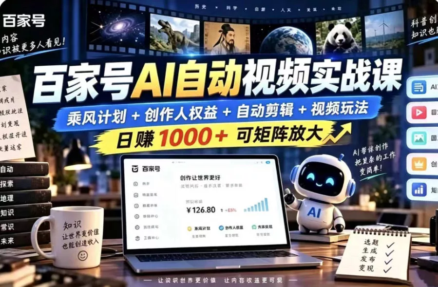 百家号自动矩阵玩法，长期可以做的项目，日入1k+，真正的睡后收入 一点学习助手-零基础自学教程-副业项目-兴趣学习-网盘拉新平台-英语启蒙项目资源网