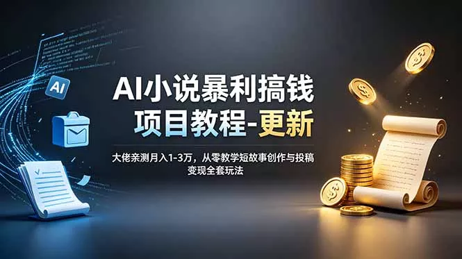 AI小说暴利搞钱项目教程-更新，大佬亲测月入1-3万，从零教学短故事创作与投稿变现全套玩法 一点学习助手-零基础自学教程-副业项目-兴趣学习-网盘拉新平台-英语启蒙项目资源网