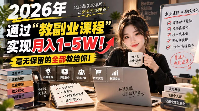 2026年通过“教副业课程”实现月入1-5W！毫无保留的全部教给你！【揭秘】 一点学习助手-零基础自学教程-副业项目-兴趣学习-网盘拉新平台-英语启蒙项目资源网