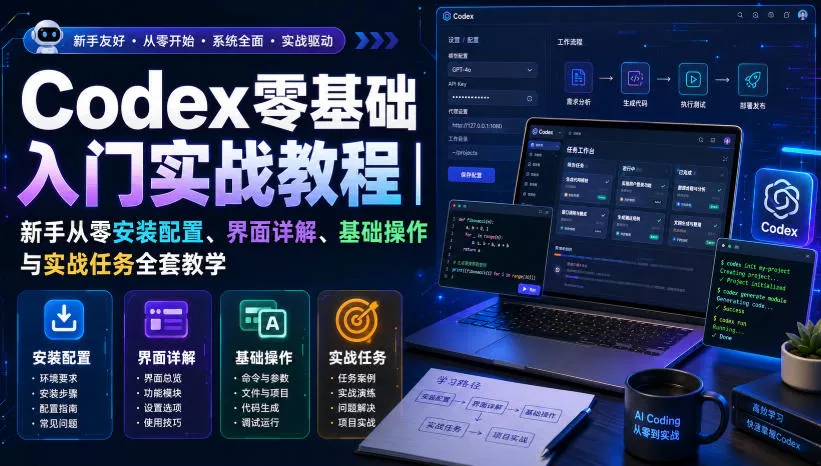 Codex零基础入门实战教程｜新手从零安装配置、界面详解、基础操作与实战任务全套教学 一点学习助手-零基础自学教程-副业项目-兴趣学习-网盘拉新平台-英语启蒙项目资源网