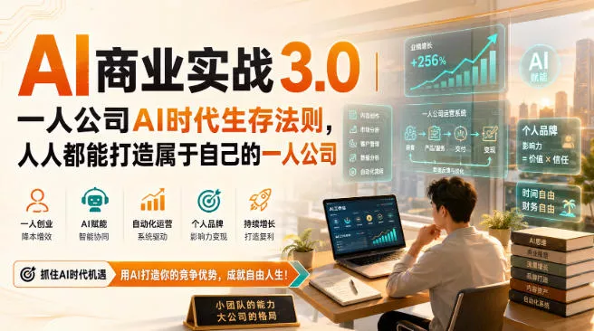 AI商业实战3.0｜一人公司AI时代生存法则，人人都能打造属于自己的一人公司 一点学习助手-零基础自学教程-副业项目-兴趣学习-网盘拉新平台-英语启蒙项目资源网