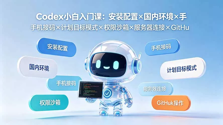 Codex小白入门课：安装配置×国内环境×手机接码×计划目标模式×权限沙箱×服务器连接×GitHub操作 一点学习助手-零基础自学教程-副业项目-兴趣学习-网盘拉新平台-英语启蒙项目资源网