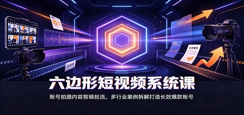 六边形短视频系统课：账号拍摄内容剪辑投流，多行业案例拆解打造长效爆款账号 一点学习助手-零基础自学教程-副业项目-兴趣学习-网盘拉新平台-英语启蒙项目资源网