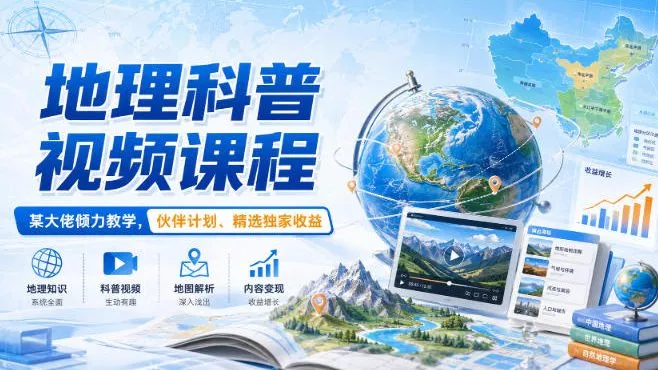 地理科普视频课程，某大佬倾力教学，伙伴计划、精选独家收益 一点学习助手-零基础自学教程-副业项目-兴趣学习-网盘拉新平台-英语启蒙项目资源网