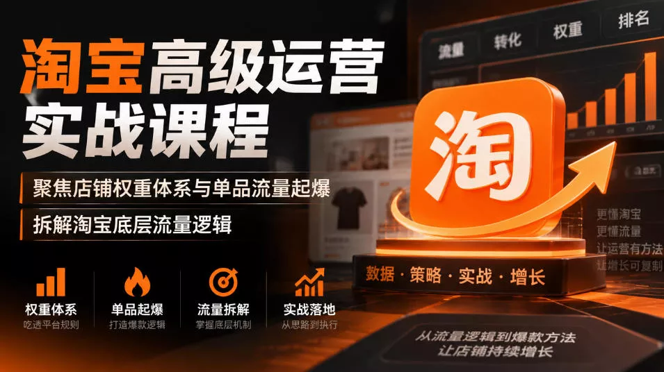 淘宝高级运营实战课程，聚焦店铺权重体系与单品流量起爆，拆解淘宝底层流量逻辑 一点学习助手-零基础自学教程-副业项目-兴趣学习-网盘拉新平台-英语启蒙项目资源网