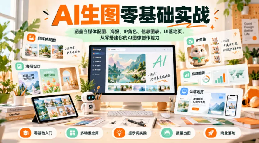 AI生图零基础实战，涵盖自媒体配图、海报、IP角色、信息图表、UI落地页，从零搭建你的AI图像创作能力 一点学习助手-零基础自学教程-副业项目-兴趣学习-网盘拉新平台-英语启蒙项目资源网