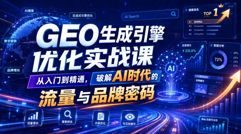 GEO生成引擎优化实战课，从入门到精通，破解AI时代的流量与品牌密码 一点学习助手-零基础自学教程-副业项目-兴趣学习-网盘拉新平台-英语启蒙项目资源网