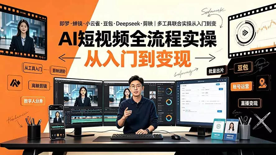 AI短视频全流程实操：即梦·蝉镜·小云雀·豆包·Deepseek·剪映｜多工具联合实操从入门到变现 一点学习助手-零基础自学教程-副业项目-兴趣学习-网盘拉新平台-英语启蒙项目资源网