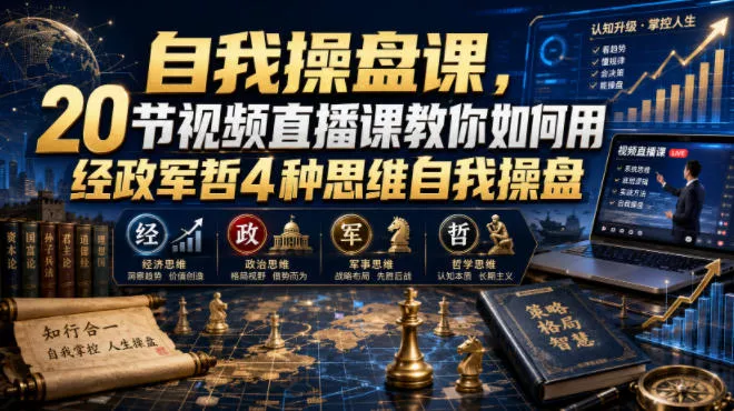 【无水印】自我操盘课，20节视频直播课教你如何用经政军哲4种思维自我操盘(更新0924) 一点学习助手-零基础自学教程-副业项目-兴趣学习-网盘拉新平台-英语启蒙项目资源网