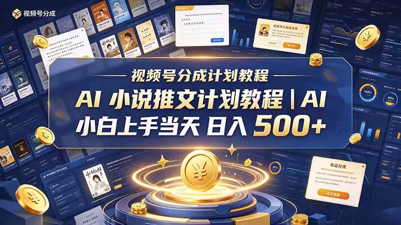 最新视频号分成计划教程｜AI 小说推文，小白上手当天日入 500+ 一点学习助手-零基础自学教程-副业项目-兴趣学习-网盘拉新平台-英语启蒙项目资源网