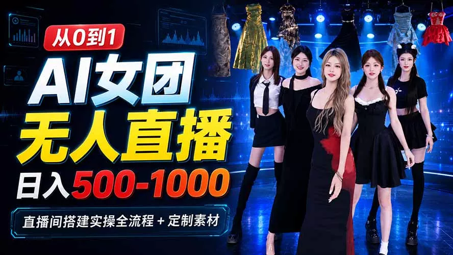 AI 女团无人直播，躺入500-1000每天，直播间搭建实操全流程+定制素材 一点学习助手-零基础自学教程-副业项目-兴趣学习-网盘拉新平台-英语启蒙项目资源网