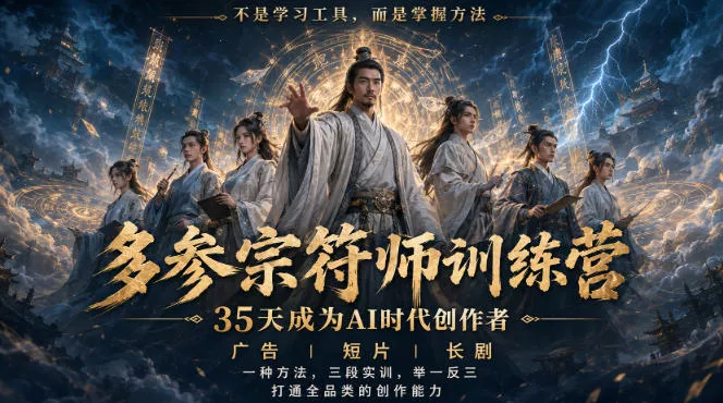 多参宗符师训练营，35天成为AI时代创作者，广告|短片|长剧，一种方法，三段实训，举一反三，打通全品类的创作能力 一点学习助手-零基础自学教程-副业项目-兴趣学习-网盘拉新平台-英语启蒙项目资源网