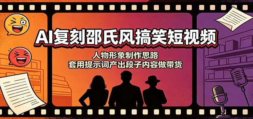 AI复刻邵氏风搞笑短视频：人物形象制作思路，套用提示词产出段子内容做带货 一点学习助手-零基础自学教程-副业项目-兴趣学习-网盘拉新平台-英语启蒙项目资源网