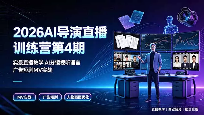 2026AI导演直播训练营第4期，实景直播教学AI分镜视听语言，广告短剧MV实战，解决人物画面崩坏痛点 一点学习助手-零基础自学教程-副业项目-兴趣学习-网盘拉新平台-英语启蒙项目资源网
