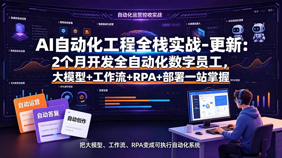 AI自动化工程全栈实战-更新：2个月开发全自动化数字员工，大模型+工作流+RPA+部署一站式掌握 一点学习助手-零基础自学教程-副业项目-兴趣学习-网盘拉新平台-英语启蒙项目资源网