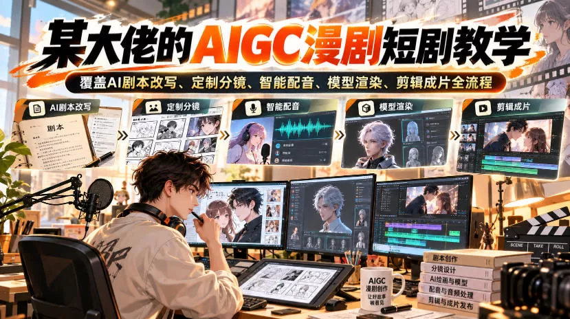 某大佬的AIGC漫剧短剧教学，覆盖AI剧本改写、定制分镜、智能配音、模型渲染、剪辑成片全流程 一点学习助手-零基础自学教程-副业项目-兴趣学习-网盘拉新平台-英语启蒙项目资源网