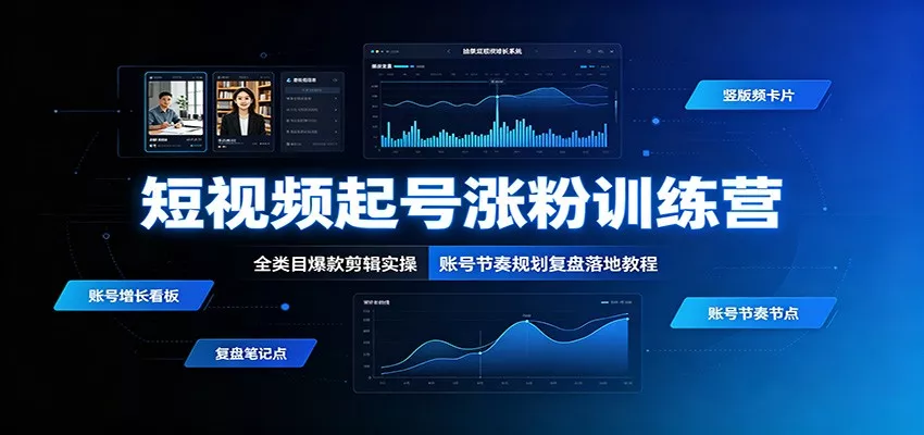 短视频起号涨粉训练营：全类目爆款剪辑实操，账号节奏规划复盘落地教程 一点学习助手-零基础自学教程-副业项目-兴趣学习-网盘拉新平台-英语启蒙项目资源网