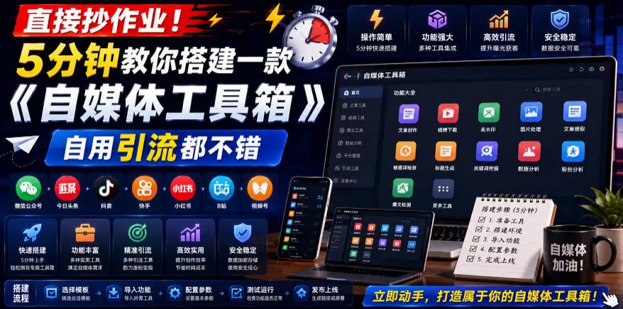 直接抄作业！5分钟教你搭建一款《自媒体工具箱》，自用引流都不错 一点学习助手-零基础自学教程-副业项目-兴趣学习-网盘拉新平台-英语启蒙项目资源网