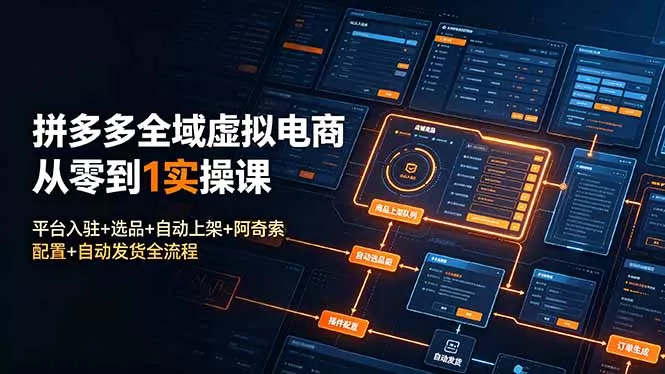 拼多多全域虚拟电商从零到1实操课：平台入驻+选品+自动上架+阿奇索配置+自动发货全流程 一点学习助手-零基础自学教程-副业项目-兴趣学习-网盘拉新平台-英语启蒙项目资源网