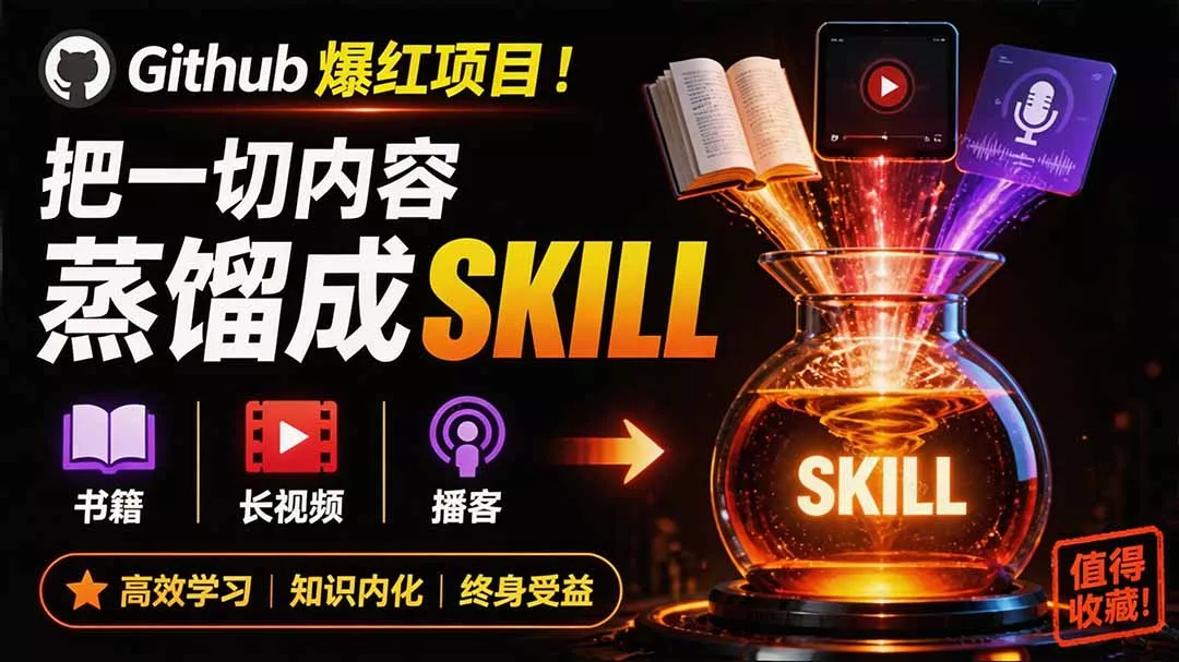 全网走红！GitHub上6.7K Star的开源项目，把任何书、长视频、播客蒸馏成AI工具，值得收藏 cangjie-skill 一点学习助手-零基础自学教程-副业项目-兴趣学习-网盘拉新平台-英语启蒙项目资源网