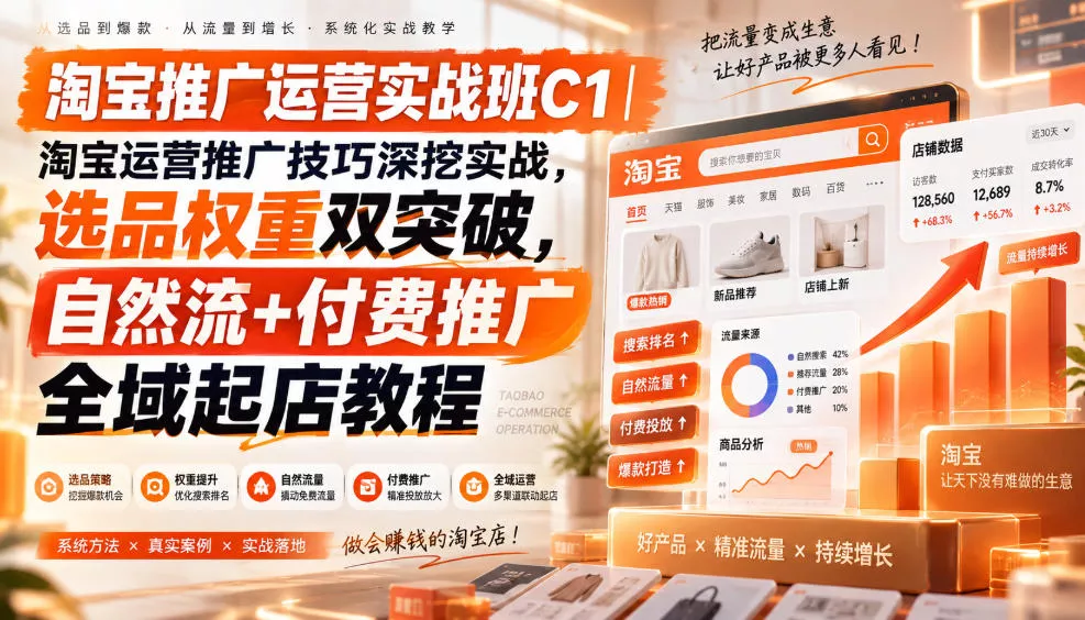 淘宝推广运营实战班C1｜淘宝运营推广技巧深挖实战，选品权重双突破，自然流+付费推广全域起店教程 一点学习助手-零基础自学教程-副业项目-兴趣学习-网盘拉新平台-英语启蒙项目资源网