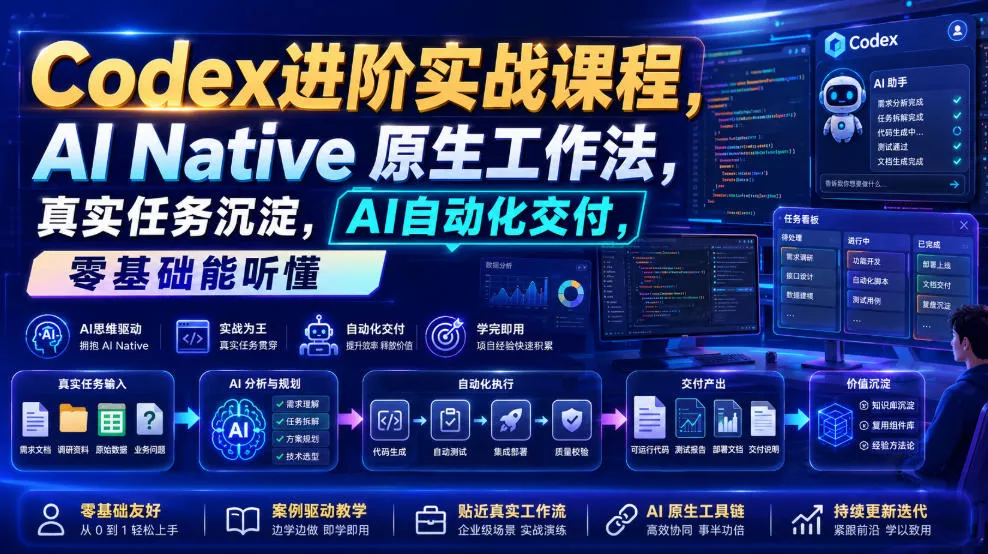 Codex进阶实战课｜AI Native原生工作法，22节真实任务落地，从配置到AI自动化交付全链路教程 一点学习助手-零基础自学教程-副业项目-兴趣学习-网盘拉新平台-英语启蒙项目资源网