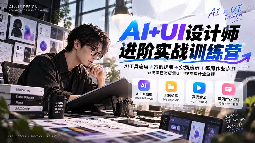【无水印】AI+UI设计师进阶训练营-第4期：AI工具应用+案例拆解+实操演示+作业点评，掌握高质量UI与视觉设计全流程 一点学习助手-零基础自学教程-副业项目-兴趣学习-网盘拉新平台-英语启蒙项目资源网