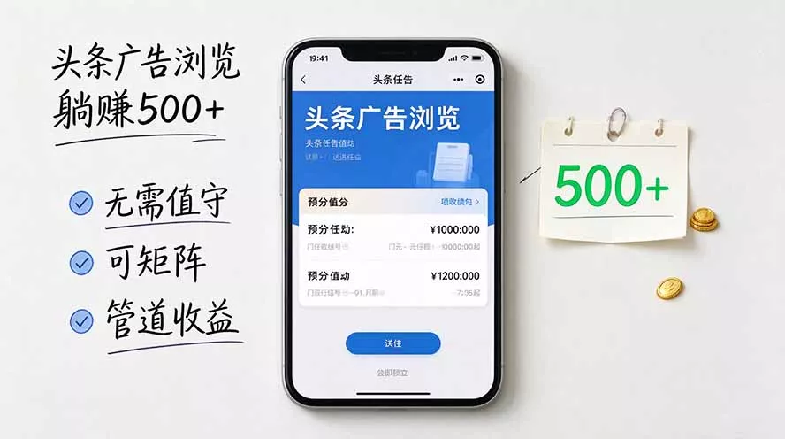 头条广告浏览躺赚500+无需值守，可矩阵并附有管道收益 一点学习助手-零基础自学教程-副业项目-兴趣学习-网盘拉新平台-英语启蒙项目资源网