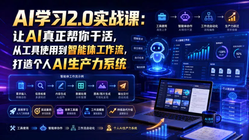 AI学习2.0实战课：让AI真正帮你干活，从工具使用到智能体工作流，打造个人AI生产力系统 一点学习助手-零基础自学教程-副业项目-兴趣学习-网盘拉新平台-英语启蒙项目资源网