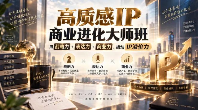 高质感IP商业进化大师班，用战略力+表达力+商业力，撬动IP溢价力 一点学习助手-零基础自学教程-副业项目-兴趣学习-网盘拉新平台-英语启蒙项目资源网