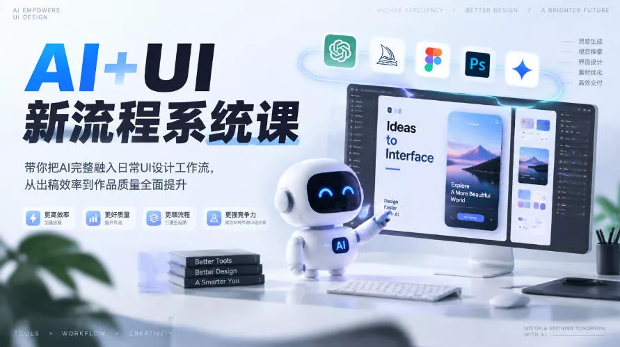 【无水印】AI+UI新流程系统课，带你把AI完整融入日常UI设计工作流，从出稿效率到作品质量全面提升(2026第4期) 一点学习助手-零基础自学教程-副业项目-兴趣学习-网盘拉新平台-英语启蒙项目资源网
